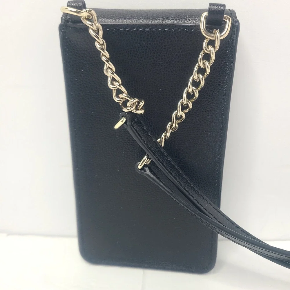 Kate Spade Leather Crossbody Madison North South Flap Phone Black Gold Hardware